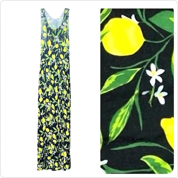 28 Palms Soft Stretchy Lemon Print Sleeveless Maxi Dress, Black/Yellow, Size XS - Picture 1 of 8